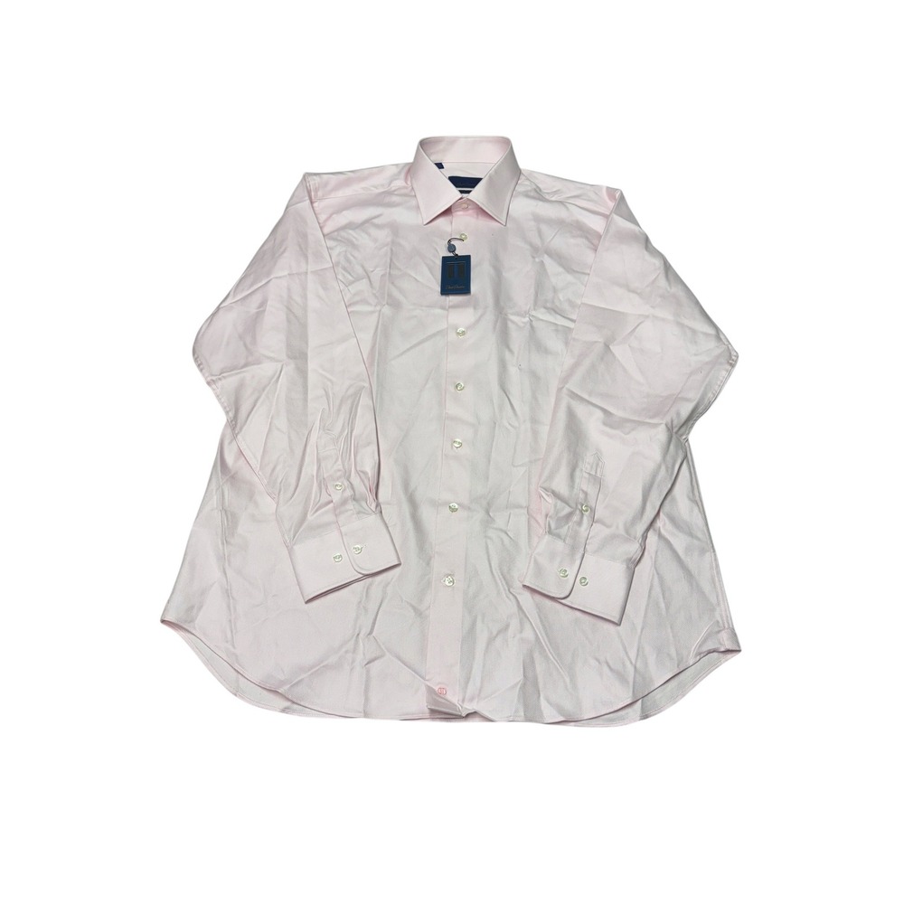 NWT David Donahue Mens Regular Fit Dress Shirt Pink Textured‎ 17.5 36/37